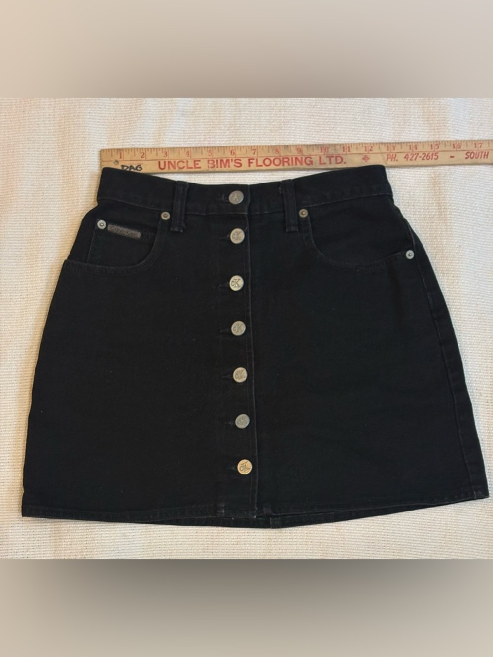 Calvin Klein Black Denim Button-up Skirt. Made in Canada